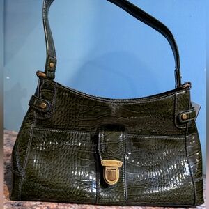 Green Crocodile Embossed Handbag
